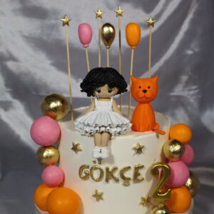 Kedili ve Bebekli Çocuk Pastası