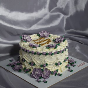 Lila Çiçekli Vintage Doğum Günü Pastası